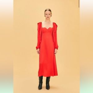 NWT Farm Rio Heart Shaped Neckline Satin Red Maxi Dress XS